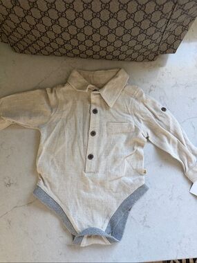 Cream Long-Sleeve Polo One-Piece for Kids